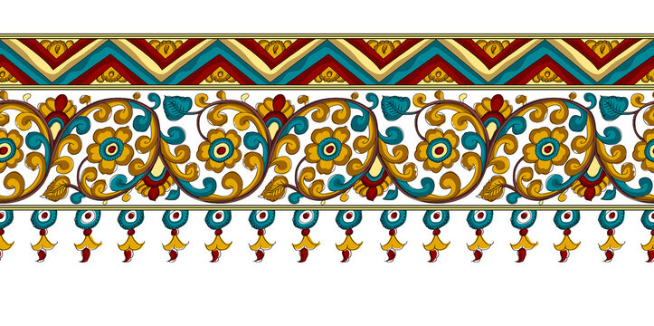  Ornamental Kalamkari Border Artwork for Saree and Fabric Decoration...