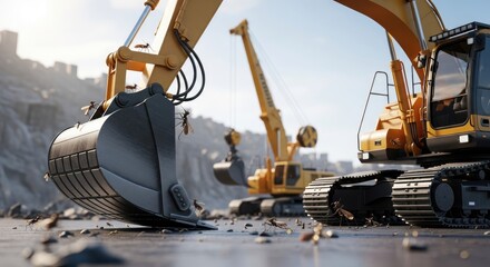 Excavators at Work in Construction Site.