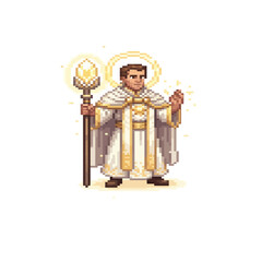 Fototapeta premium pixel art light priest hero holy healer sprite