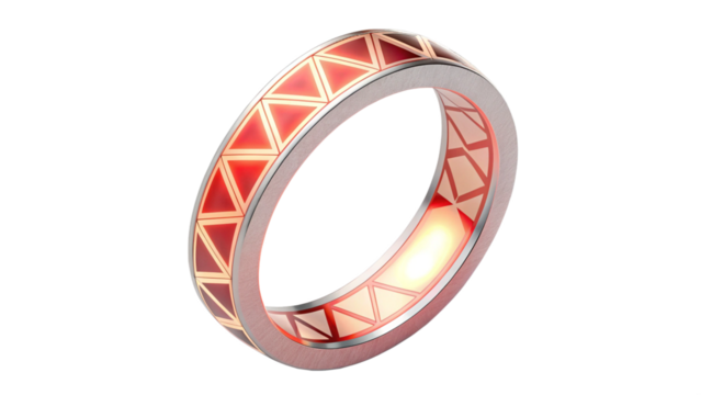 Geometric patterned ring with red and gold triangles isolated on transparent background