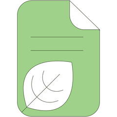 Pale Green Document Icon with Leaf Silhouette and Abstract Lines Inside Representing Nature Or Ecology Concept On Transparent Background