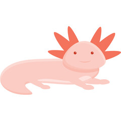 Pale Pink Axolotl with Coral Gills and Dark Eyes on a Transparent Background Representing Aquatic Life and Cute Amphibians