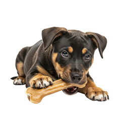Obraz premium Cute puppy loves to chew its healthy bone treat, a good chew for its teeth. 