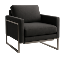 A sleek armchair with a steel frame and concealed bed, ideal for compact urban spaces.
