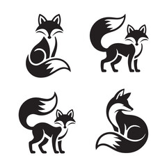 minimalist fox illustrations four black and white vector silhouettes elegant curled tails modern design