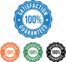 100 percent satisfaction guaranteed seal badge vector icon set scalloped edge circular emblem for quality trust and customer promise
