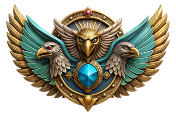 Golden eagle emblem isolated on transparent background, 3d rendering