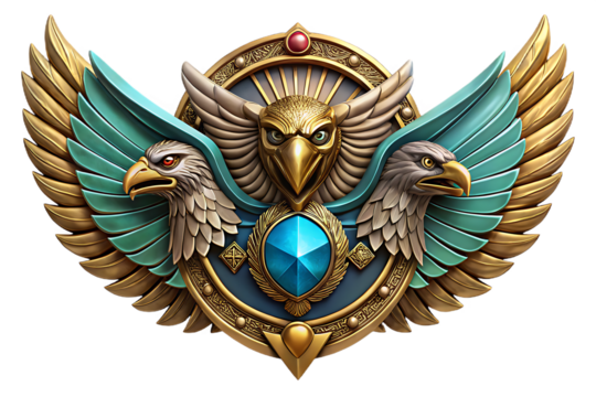 Golden eagle emblem isolated on transparent background, 3d rendering - Powered by Adobe