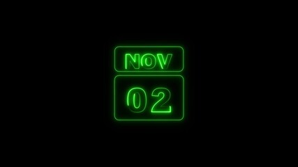 02 september icon animation with neon neon frame and text on black background. A calendar that says 2th september letter neon effects.