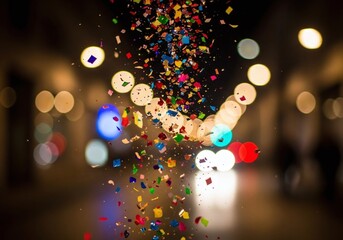Colorful Confetti Rain A Burst of Celebration and Festive Night Ambience
