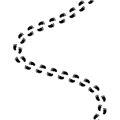 Footprints path vector illustration. Footsteps, walking, journey, tracking, or navigation symbol for travel, hiking, or exploration. Black silhouette isolated on white background in eps 10.