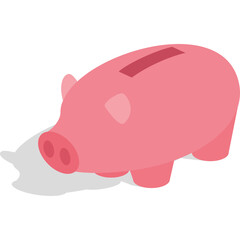 Pink Piggy Bank with Shadow on White Background Isometric 3D Rendering Style Isolated