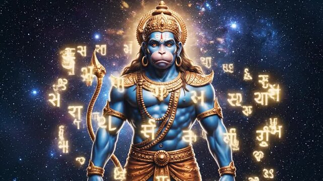 hanuman hindu deity cosmic glowing script wallpaper