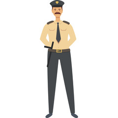 Pixel Art Illustration of a Security Guard Wearing a Uniform and Hat Holding a Baton with a Translucent Background
