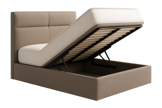 Adjustable lift-up bed for ergonomic comfort and modern storage solutions.