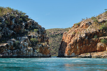 Tides up to 10 metres high create Horizontal Falls that flow sideways through two narrow gorges in the McLarty Range - Talbot Bay, WA, Australia