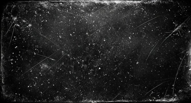 Grungy monochrome film overlay with scratches, dust, and a distressed vignette texture - Powered by Adobe