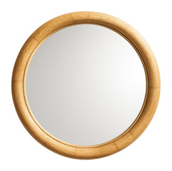 Circular wall mirror with a bamboo frame, ideal for an eco-friendly workspace.