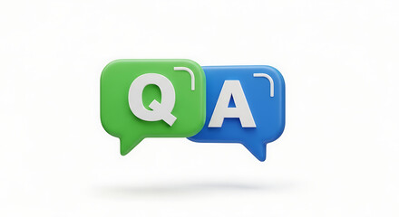 3D QA Icon with Chat Bubbles &ndash; Question and Answer, FAQ, and Customer Support Dialogue Concept Illustration
