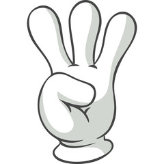 White Cartoon Glove Hand Showing Three Fingers Up With Black Outline On Transparent Background