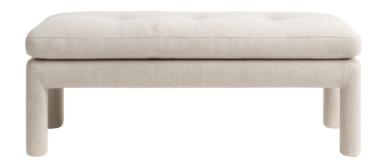 A linen-covered bench with a soft cushion, ideal for a minimalist Scandinavian bedroom.