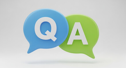 3D QA Icon with Chat Bubbles &ndash; Question and Answer, FAQ, and Customer Support Dialogue Concept Illustration
