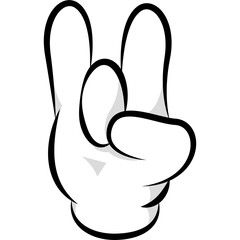 White cartoon hand making rock on gesture with black outline and gray shadows isolated on transparent background