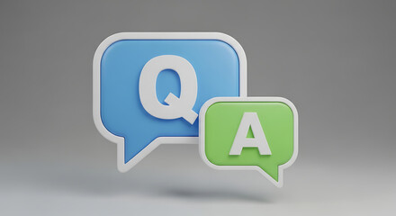 3D QA Icon with Chat Bubbles &ndash; Question and Answer, FAQ, and Customer Support Dialogue Concept Illustration
