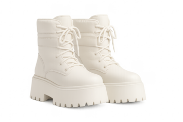White platform combat boots with chunky soles, transparent background