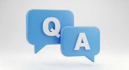 Obraz premium 3D QA Icon with Chat Bubbles – Question and Answer, FAQ, and Customer Support Dialogue Concept Illustration 