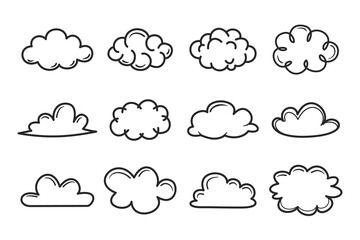 Hand Drawn Cloud Icons Set — Cute Doodle Outline Clouds Collection
