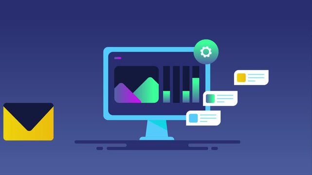 AI platform visualise content insights on screen, connected to customer messaging and email marketing campaign. 