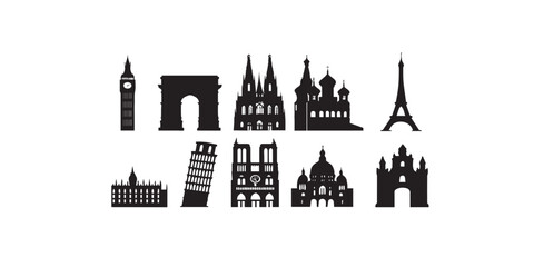 Fototapeta premium Print European architecture silhouette pack in monochrome vector