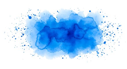Obraz premium Vivid watercolor blotch with splatters of blue hues, isolated on white background