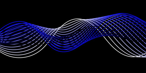 Abstract artwork featuring flowing blue and white waves against a black background. colorful light wave futuristic background with a glowing abstract waves. light waves create a mesmerizing display.