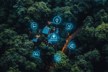 Smart Forest Aerial View IoT Network and Eco Friendly Technology Integration