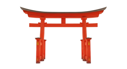 Bright Red Torii Gate at Shinto Shrine Entrance