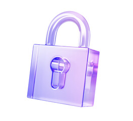 3d glass holographic transparent padlock icon render. Crystal lock with blue purple gradient and keyhole for web or ui design. Data security symbol, privacy password sign, firewall © marozhkastudio