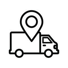 Vector art of delivery truck with location pin for navigation and tracking, symbolizing logistics and distribution services