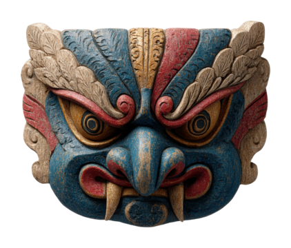 Cultural event traditional mask nepal piece colorful isolated on transparent background