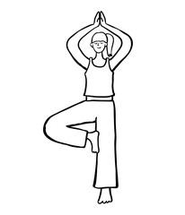 Hand Drawn Woman Practicing Yoga Tree Pose