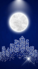 mobile phone wallpaper with a bright moonlit city theme