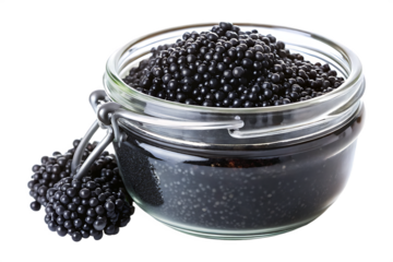 black caviar in a glass jar isolated on white background ,PNG. AI Generated