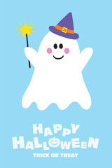 Halloween card with cute ghost. Vector illustration