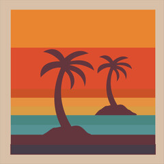 Tropical Palm Tree Silhouette at Retro Sunset