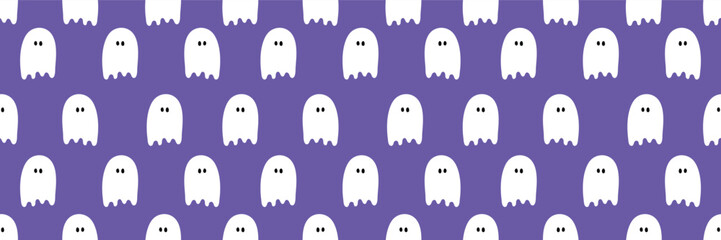 Halloween background with funny ghosts. Seamless pattern. Banner. Vector illustration