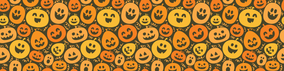Halloween background. Seamless texture with cute pumpkins. Banner. Vector illustration