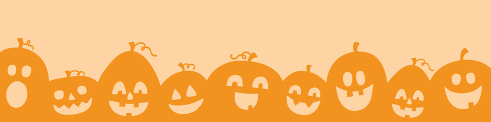 Design of Halloween banner with funny hand drawn pumpkin lanterns. Vector illustration