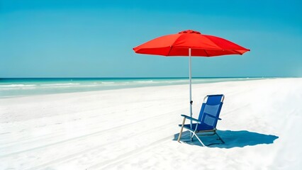 Isolated Beach Umbrella and Chair.