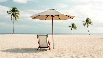 Isolated Beach Umbrella and Chair.